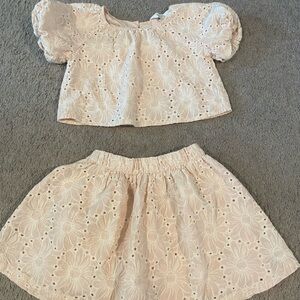 H&M Pink Eyelet Floral Top and Skirt Set